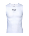 Stylish unisex white cycling baselayer top with "Ditch Your Comfort Zone" print.