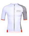 Men's Neo Hyphen All-Seeing Eye Jersey in white with striking orange accents displayed.