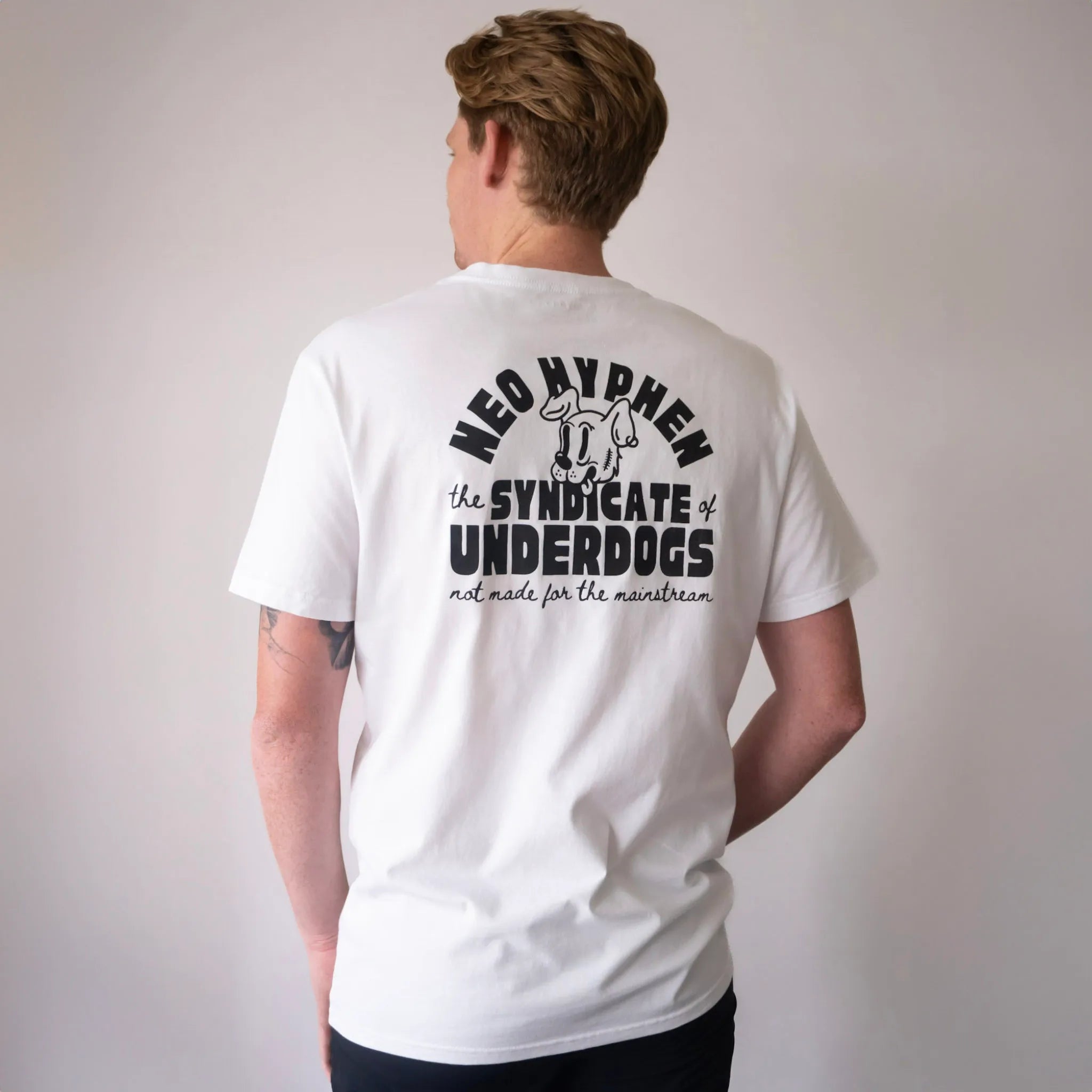 Neo Hyphen Syndicate of Underdogs t-shirt in heavyweight organic cotton, relaxed fit street style apparel.