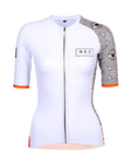Women's Neo Hyphen All-Seeing Eye cycling jersey in white with vibrant orange details.